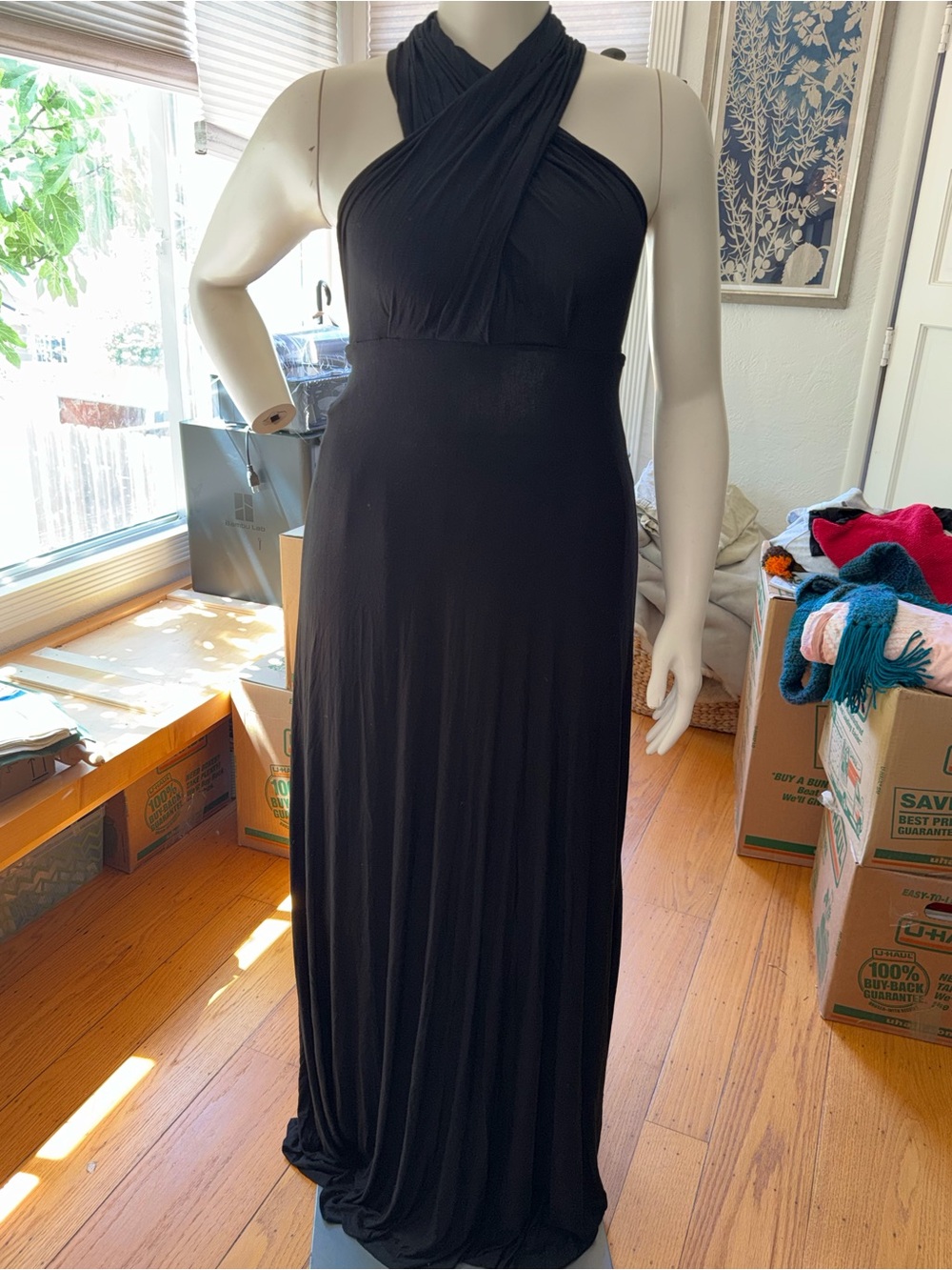 Love Culture Black Halter Empire Waist Maxi Dress sz L